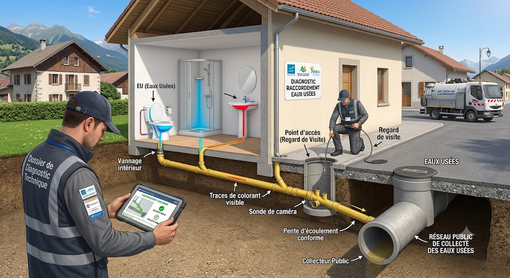 ALTITUDE DIAGNOSTICS - Illustration diagnostic raccordement du logement au reseau public de collecte des eaux usées